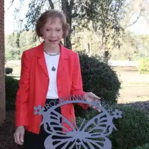 Rosalynn Carter with sign