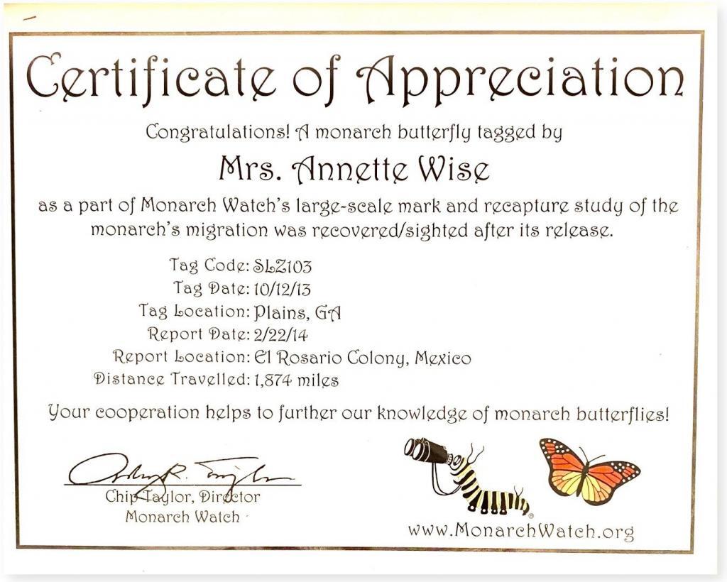 Monarch watch certificate 2014